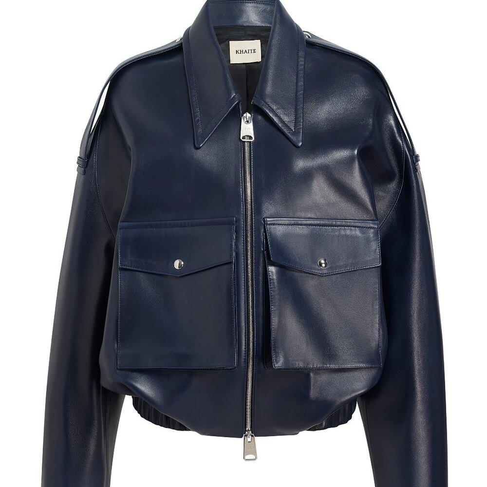 NWT KHAITE Owey Leather Jacket (Navy, Small) - Picture 2 of 6
